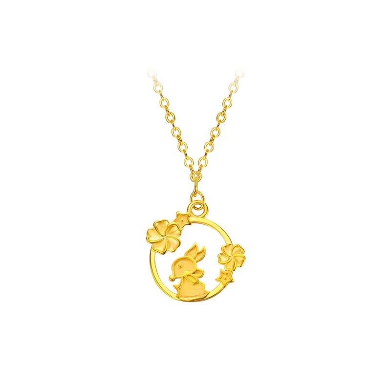 Goldkingdom Perhiasan Fashion Emas Asli Kadar 375Bangkok Aksesoris Ready Stock Tahun Baru Zodiak Kelinci Kecil Kalung Laurel Kelinci O Rantai Manis Lucu Rantai Tipis