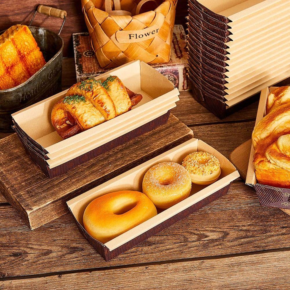 [Elegan] Paper Loaf Pans Wedding Bakery Penjepit Kue Kraft Persegi Panjang Sekali Pakai