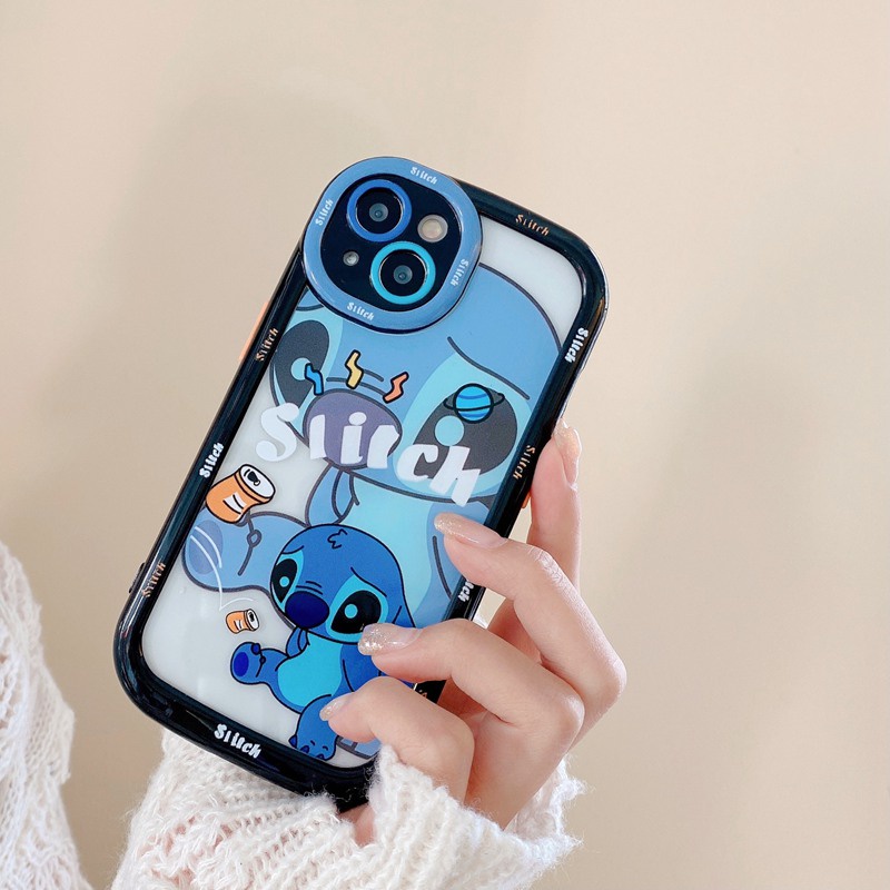 1PC PCasing hp iPhone Puff Case IPhone 11 12 13 14 Pro Max Soft Phone Case Cute Stitch Anime Cartoon Happy Phone Case Cover Bumper