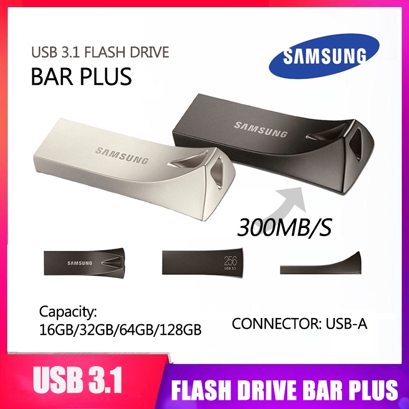 Samsung USB 3.1 USB Flash Drive 400MB/s Metal Pen Drive Flashdisk Samsung Flash Drive BAR Plus 16GB/32GB/64GB/128GB Metal Mini Pen Drive Pendrive Memory Stick Storage