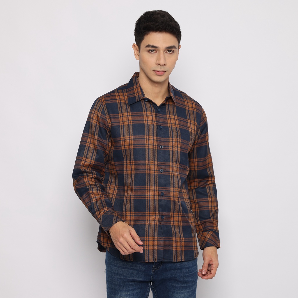 Platini Kemeja Pria Flanel Panjang Coklat 76365