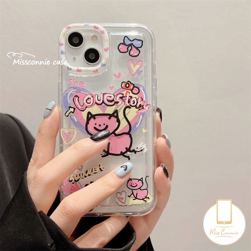 Ins Graffiti Cinta Hati Case Realme C53 C35 C55 C30 7i C17 9i C20A C25Y C33 C15 C25 C12 C11 C21Y C25s 6i 5 5s 5i C20 C3 C11 C1 C2 Airbag Shockproof Lucu Kartun Kucing Penutup Bening