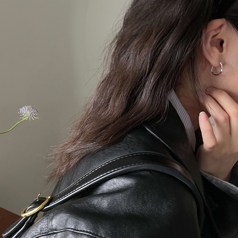 Roselife Stylish S925 Perak Polos Logam Hoop Earrings Untuk Wanita Gadis Lingkaran Tidak Teratur Bulat Anting-Anting Sederhana Fashion Telinga Perhiasan Aksesoris