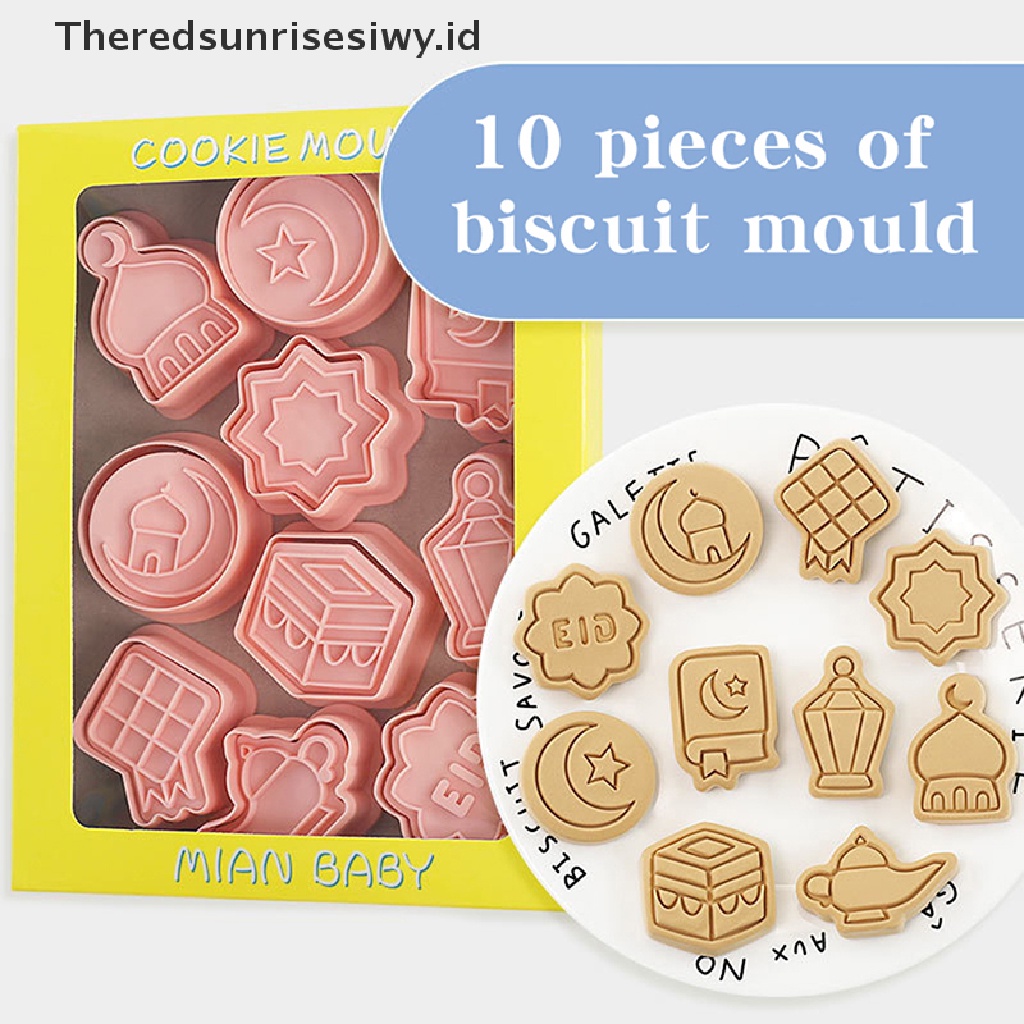 # Baju Lebaran # 10pcs Cetakan Biskuit Eid Mubarak Cookie Cutters Stamp Press Fondant Sugarcraft Alat Baking Dekorasi Ramadhan Rumah Pesta Muslim Islami~