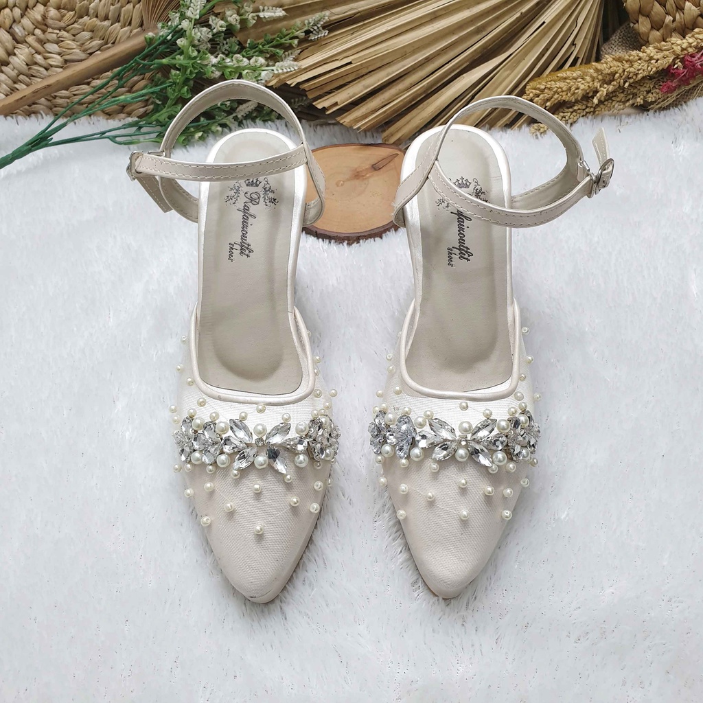 Sepatu wedding pesta Cantik dhanda broken white 9cm tahu