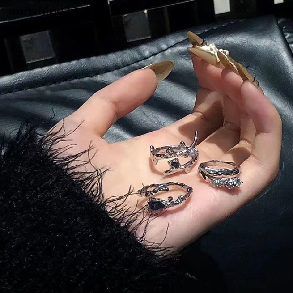 Sho Punk Irregular Rings Dengan Opal Aesthetic Egirl Hollow Vintage Stone Rings Untuk Wanita Y2k Open Ring Trendy Jewelry N