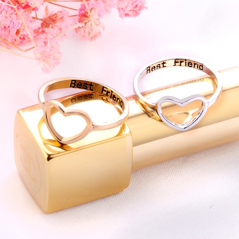 Fashion Pasangan Cinta Cincin Glossy All-Star Cincin Best Friend Motif Hati Pasangan Cincin Pria Dan Wanita Cincin Cinta