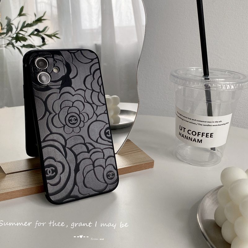 Fashion Chanel Camellia Flower Soft Case HP iP iPhone 11 12 Mini 13 Pro Max 7 8 + Plus SE 2020 X XR SE 2020 XS Max Black Frosted Casing Apple