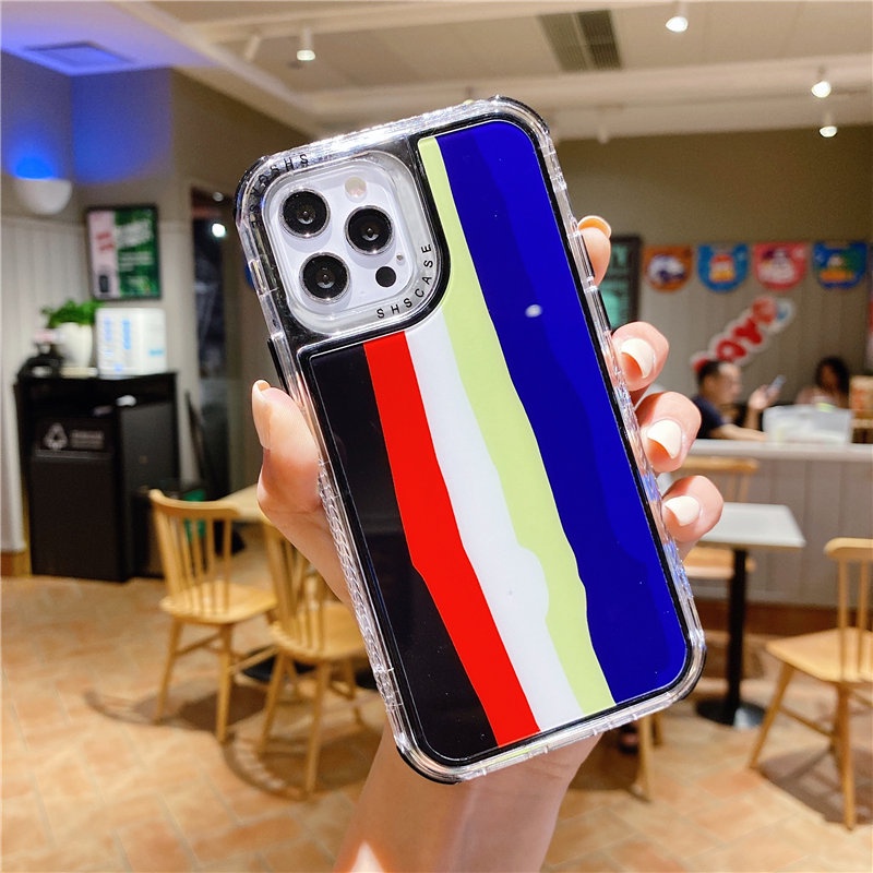 IPHONE Casing Ponsel 3-in-1 Dream Kaca Pelangi Sederhana Tahan Guncangan Canggih Untuk Iphone14 13 12 11 Pro Max X XS Max XR 7 8 Plus Anti-Selip Penutup Belakang