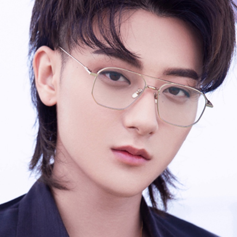 (YUZHU) Korean Fashion Bingkai Logam Double Beam Sunglasses Mode Baru Bingkai Persegi Anti Cahaya Biru Kacamata Unisex