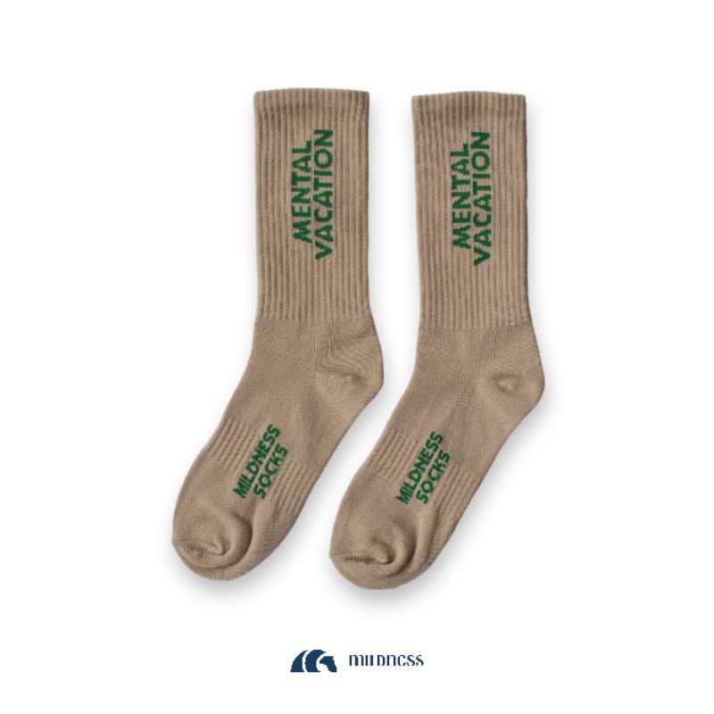 Mildness - Socks Skate Motif Mental Vaction Panjang Cream Black Pria Wanita