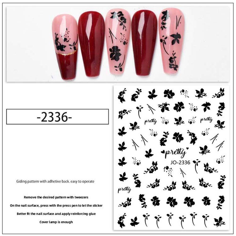 AUGUSTINA Agustina Bunga Stiker Kuku Retro 3warna Dekorasi Kuku Nail Art Self Adhesive Jepang