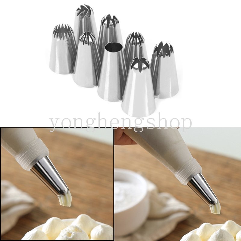 8/12pcs Stainless Steel Bunga Cream Icing Piping Nozzle Piping Rusia Piping Tips Cupcake Kue Pastry Dekorasi Dapur DIY Alat Baking