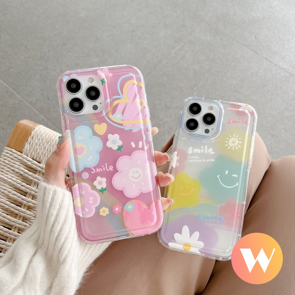 IPHONE Colorful Cinta Hati Shockproof Airbag Case Kompatibel Untuk Iphone7 8 6 6S Plus XR 11 14 13 12 Pro Max X XS Max 11 Pro Max Ins Korea Lucu Smile Fresh Sunflower Soft TPU Cover