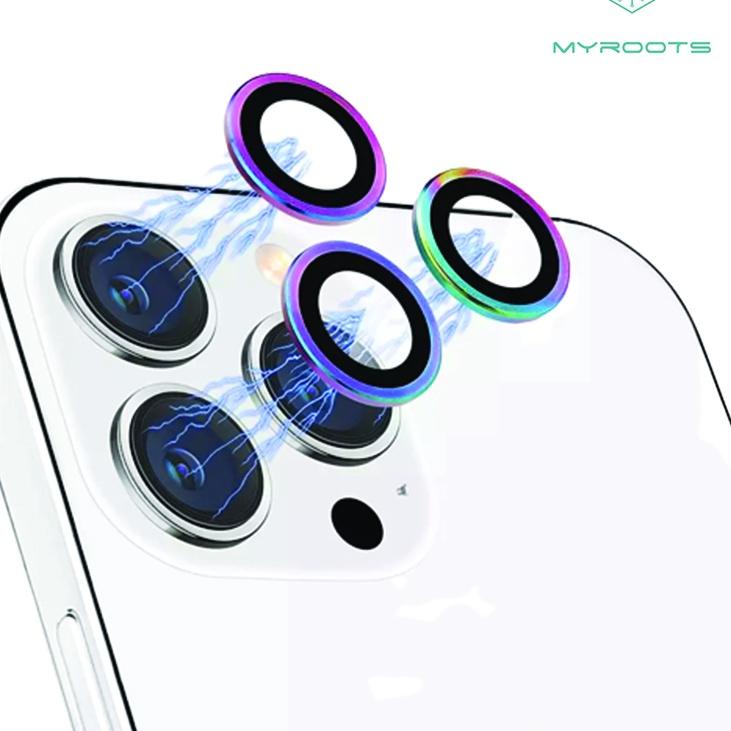 ✮ Myroots Ring Lensa Camera Rainbow Protector Iphone 11 12 13 14 Pro Max Mini Plus Tempered Glass Pe