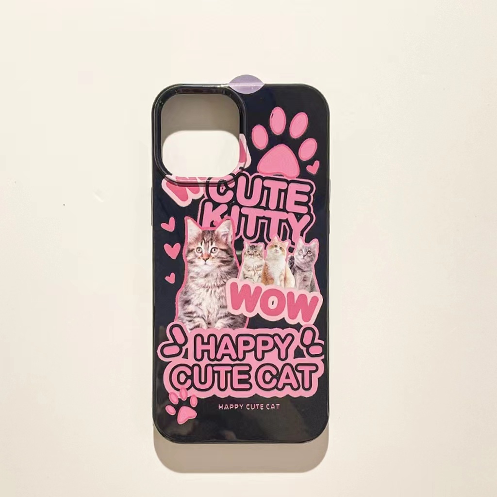 IPHONE Ins Pola Kucing Cocok Untuk Iphone14 14pro 14plus 13 13mini 13pro 13prm iPhone12 7Plus 8Plus Xr XS 13 12mini Pro Max Empat Sudut Casing Ponsel Tahan Guncangan