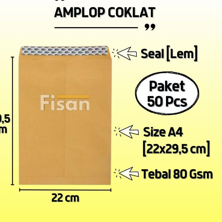 

COD 50 Pcs Amplop Coklat Polos A4 Seal Lem !