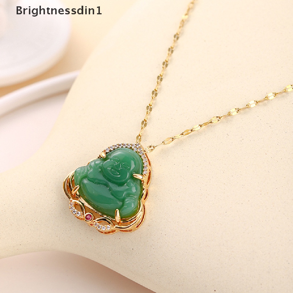 [Brightnessdin1] 1pc Kalung Liontin Buddha Maitreya Baja Titanium Kristal Wanita Keberuntungan Jimat Butik