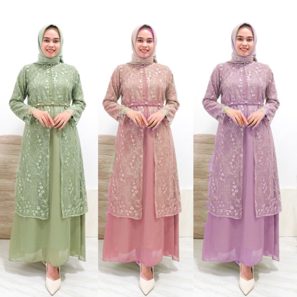 GAMIS JUWITA AULIA 2 IN 1 BRUKAT TILE MAXI DRESS KONDANGAN LAMARAN LEBARAN BRIDESMAID PRIWEEDING