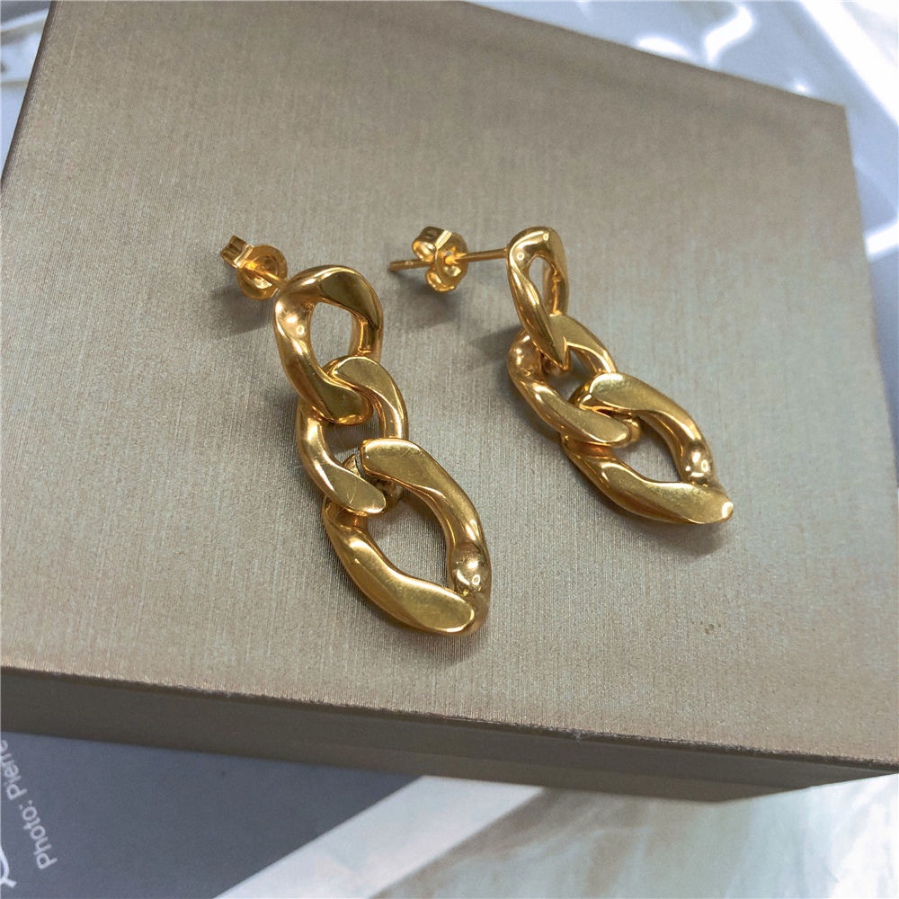 Baja Titanium Rantai Retro Temperamen Niche Geometris Tidak Teratur Rantai Anting Perempuan High-End Sederhana Ringan Mewah Anting Slimm