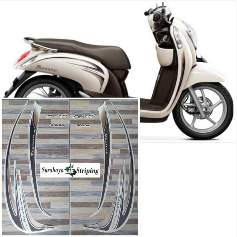 striping stiker Honda Scoopy stylish putih cream tahun 2014