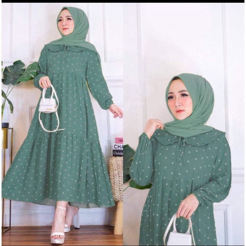 MIDI DRESS POLKADOT/ DRESS MIDI RAYON  / KANIA MIDI DRESS / DRESS MUSLIM KEKINIAN