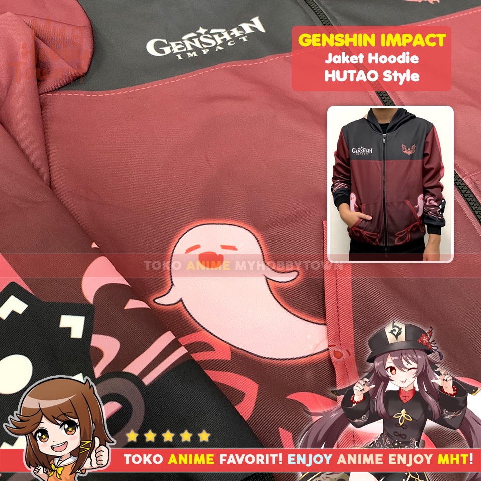 Jaket Hoodie Anime Game Full Print Genshin Impact Hutao Style