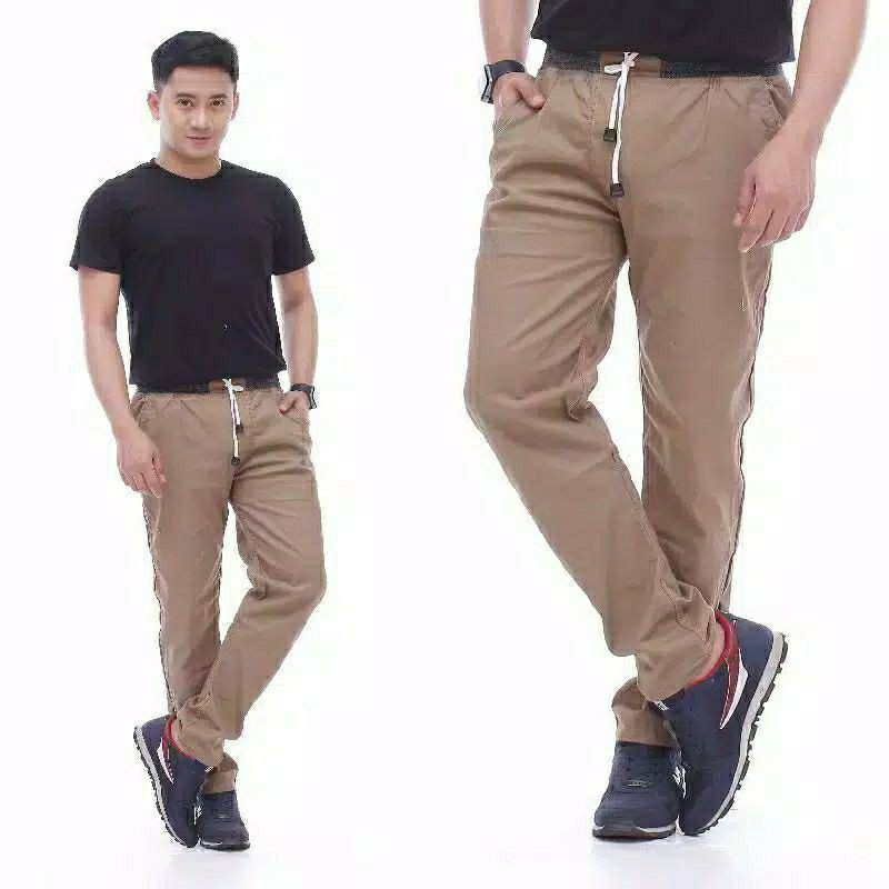 (ISI 5) PAKET USAHA GROSIR CELANA PANJANG CHINOS PRIA CHINO COWOK PINGGANG KARET RIP KOLOR KERJA KAN