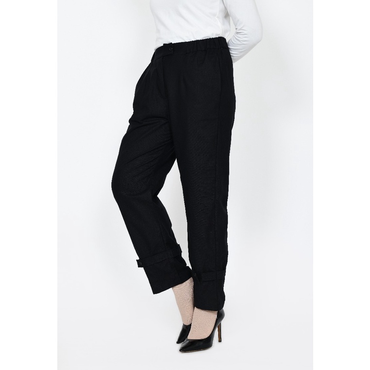 Celana Kulot Highwaist Wanita Panjang 100cm Hitam Pekat Office Wear Fit XL Lezahrasignature Longpant