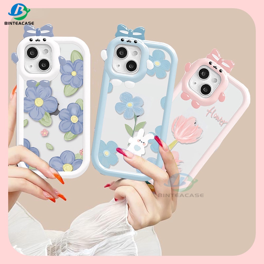 Oppo A17 A17K A57 A77s A15 A95 A96 A12 A54 A16 A55 A16K A5s A3s A76 A74 A16E A7 A53 A52 A31 A9 Reno 5a1k Bunga Tulip Kelinci Little Monster Frame Lensa Casing Handphone Binteacase