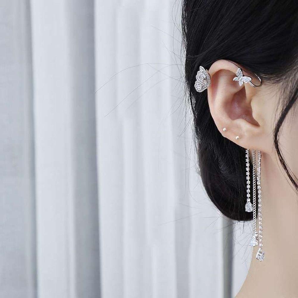 Mxbeauty Wanita Manset Telinga Trendi Temperamen Halus Desain Niche Berlian Imitasi Ins Gaya Alloy Gadis Sederhana Klip Telinga