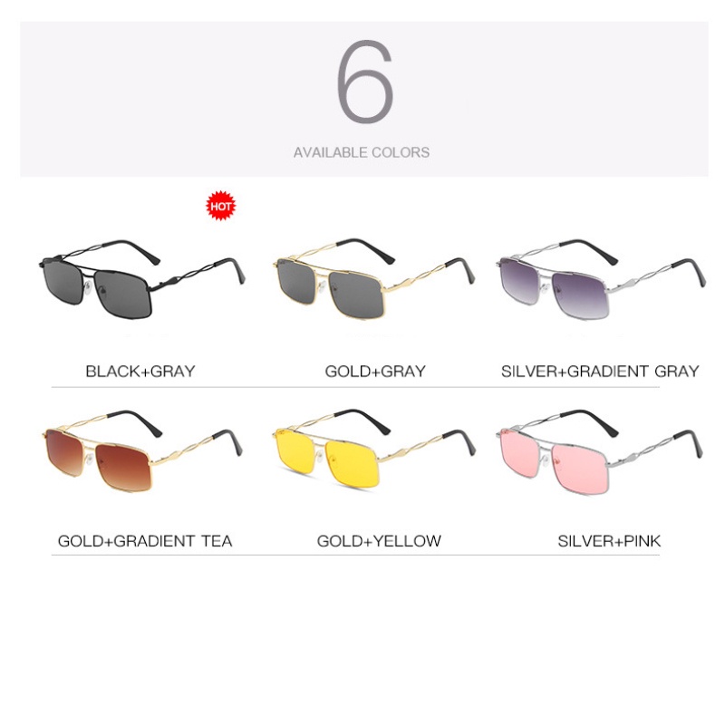 (YUZHU) Western Fashion Design Wavy Temple Sunglasses Vintage Fashion Metal Square Frame Sunglasses Wanita