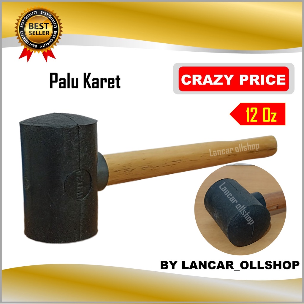 Palu Karet Gagang Kayu 12 Oz / Palu Bodem Godam Karet Keramik / Rubber Hammer Wooden Handle