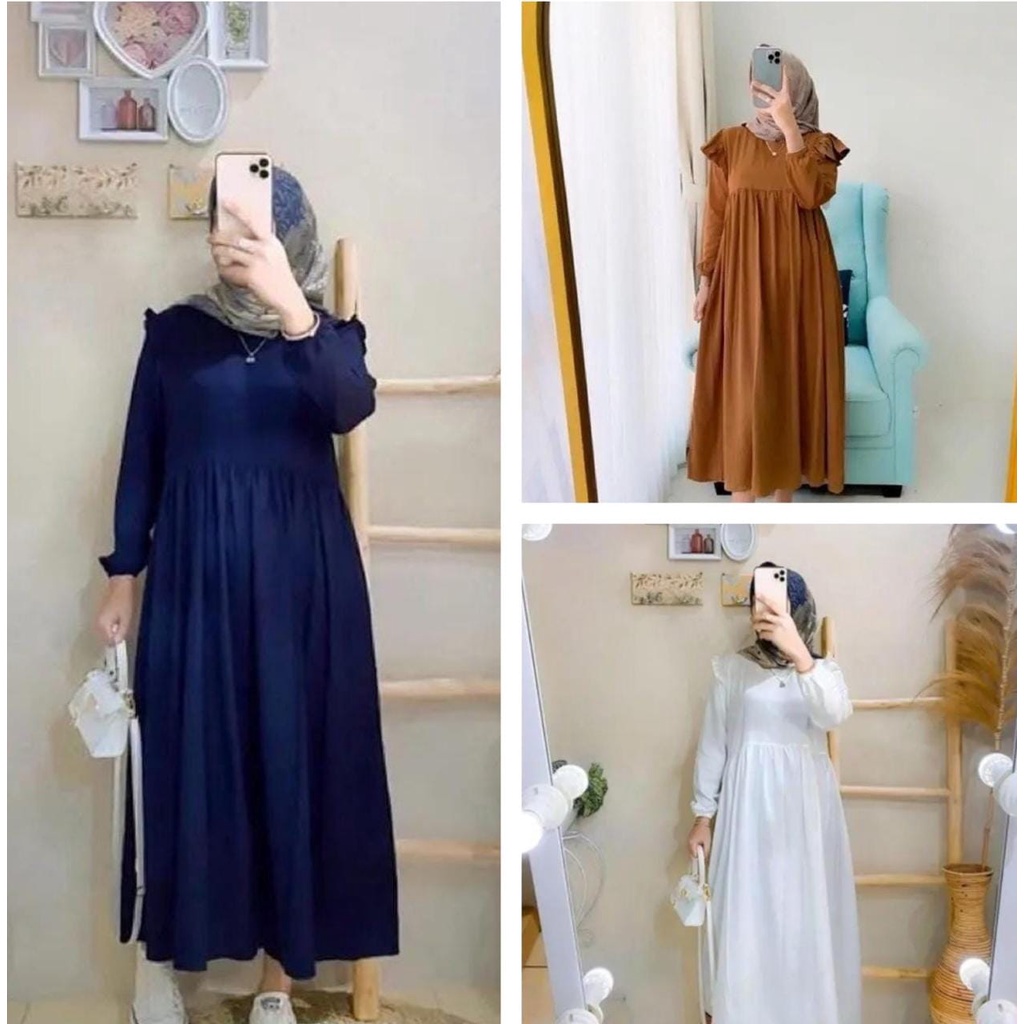 [Terbaru] Azara Midi Dress Crinkle Airflow Busui Friendly