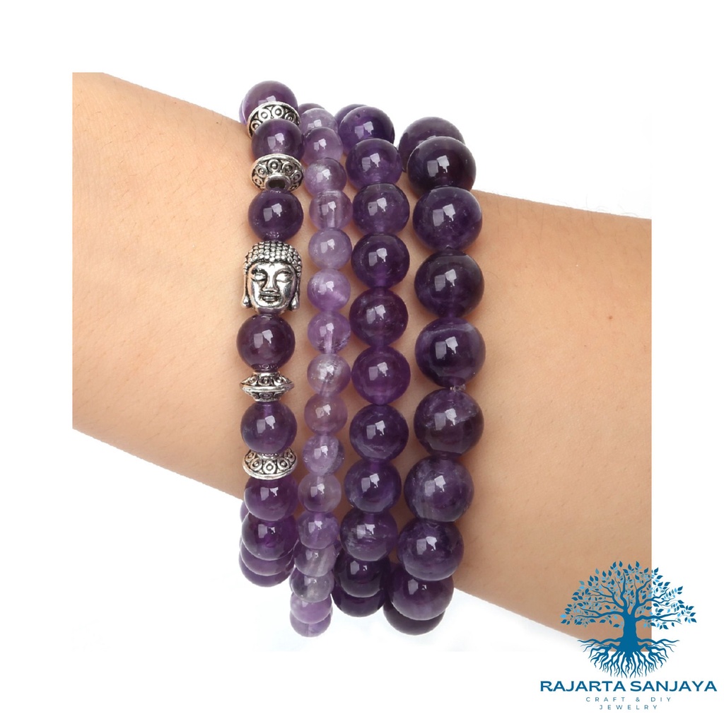 Gelang Natural Amethyst Stone Lucky Bless Buddha