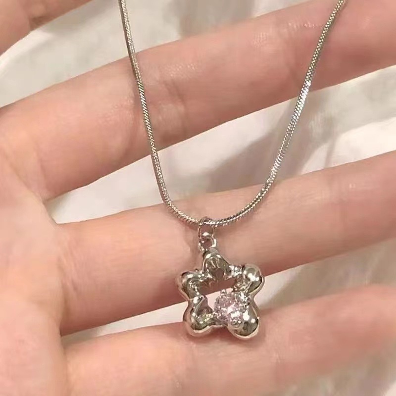 Korea Manis Kristal Bunga Kalung Ins Fashion Wanita Perak Tulang Selangka Rantai Wanita Necklace