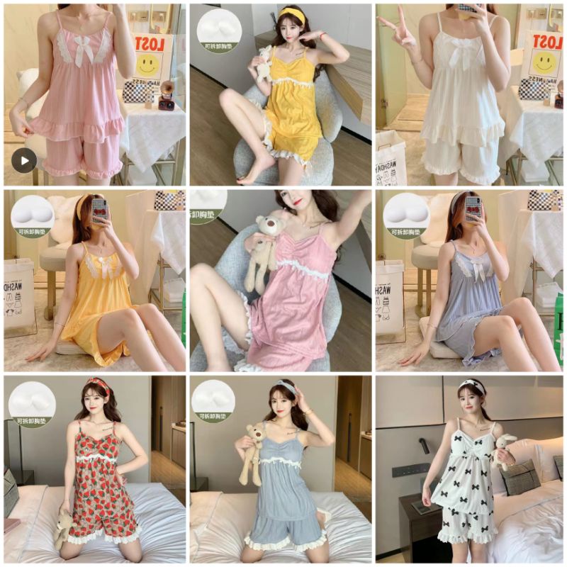 Baju Tidur Piyama Import Tanktop Wanita /Piyama Wanita hotpant import Singlet Tali Satu