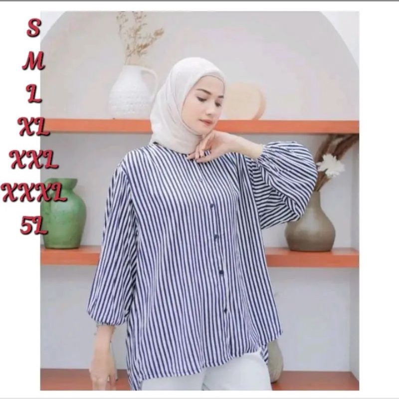 BRIANA Kemeja wanita jumbo motif garis garis Terbaru 2022 viral Kemeja garis wanita import kemeja wanita motif garis garis oversize kemeja wanita garis lengan panjang  kemeja wanita garis putih hitam dan garis garis nevy  putih S M L XL XXL 3XL dan 5L