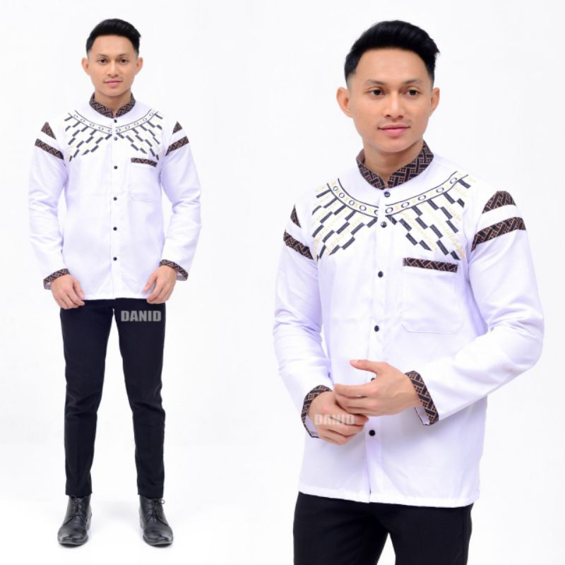 BAJU KOKO ORIGINAL HILWA MOTIF FALCON WARNA PUTIH KOMBINASI BATIK TERBARU