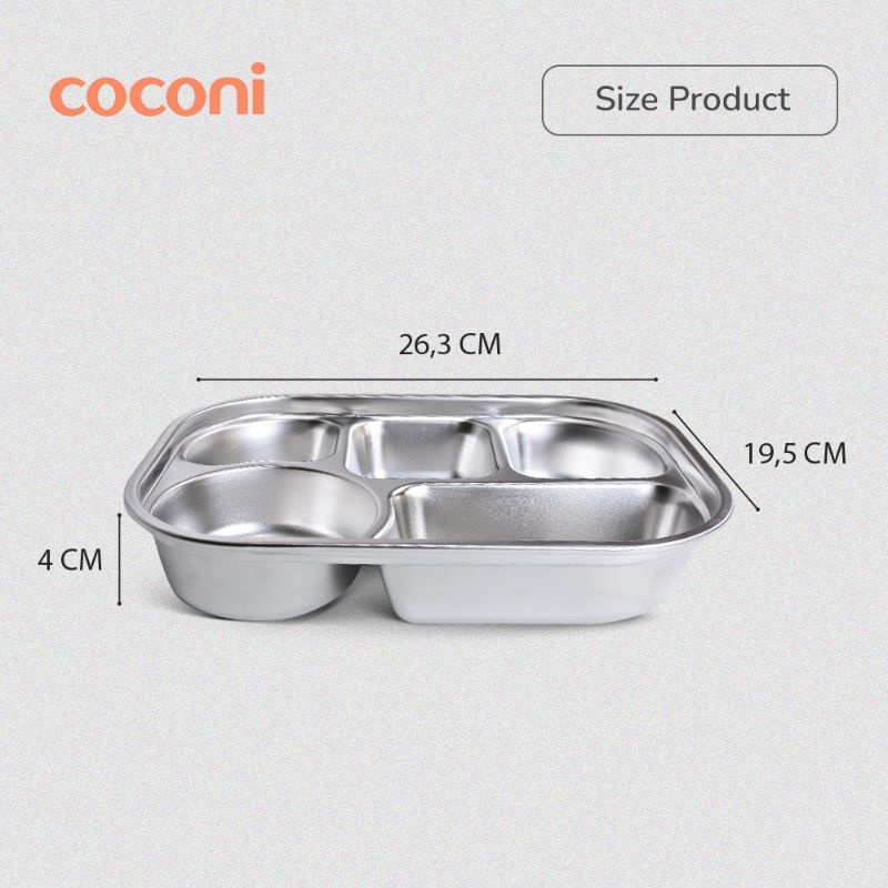 Coconi Premium Stainless Steel Plate Food Tray With Lid / Piring Makan Anak Sekat Stainless