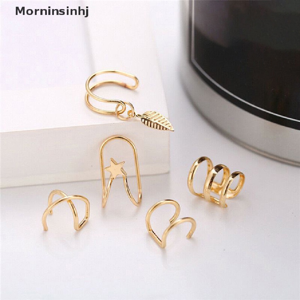 Mornin 5pcs Manset Telinga Anting Klip Daun Untuk Wanita No Earring Aksesoris Hadiah id