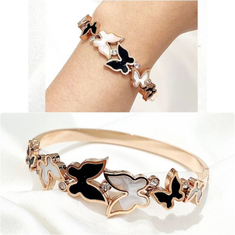 Gelang Titanium Asli RoseGold kilau mirip emas asli Premium Quality Anti Karat Anti Alergi Bracelet Branded Band Stainless Steel Ori G0030