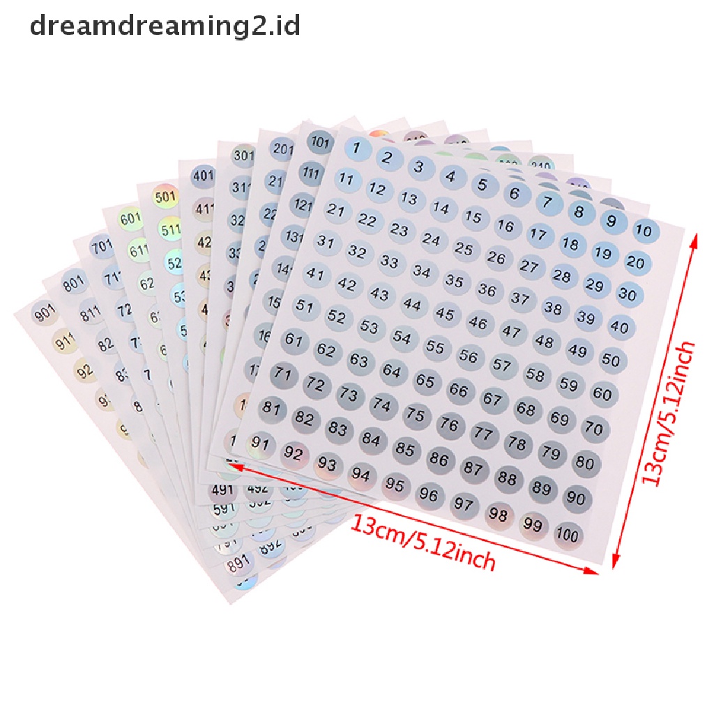 (dream) 1-1000 Stiker Angka Kuku Anti Air Bulat Label Digital Self Adhesive Numbers.