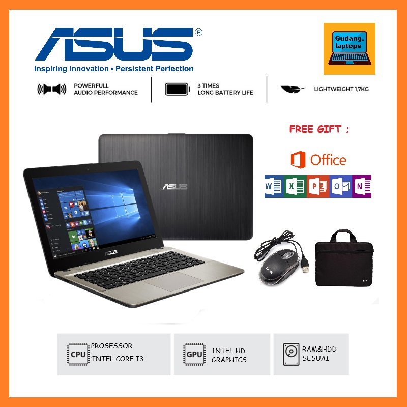 LAPTOP ASUS X441U INTEL-CORE i3 RAM 4GB /SSD 256GB/WINDOWS 10
