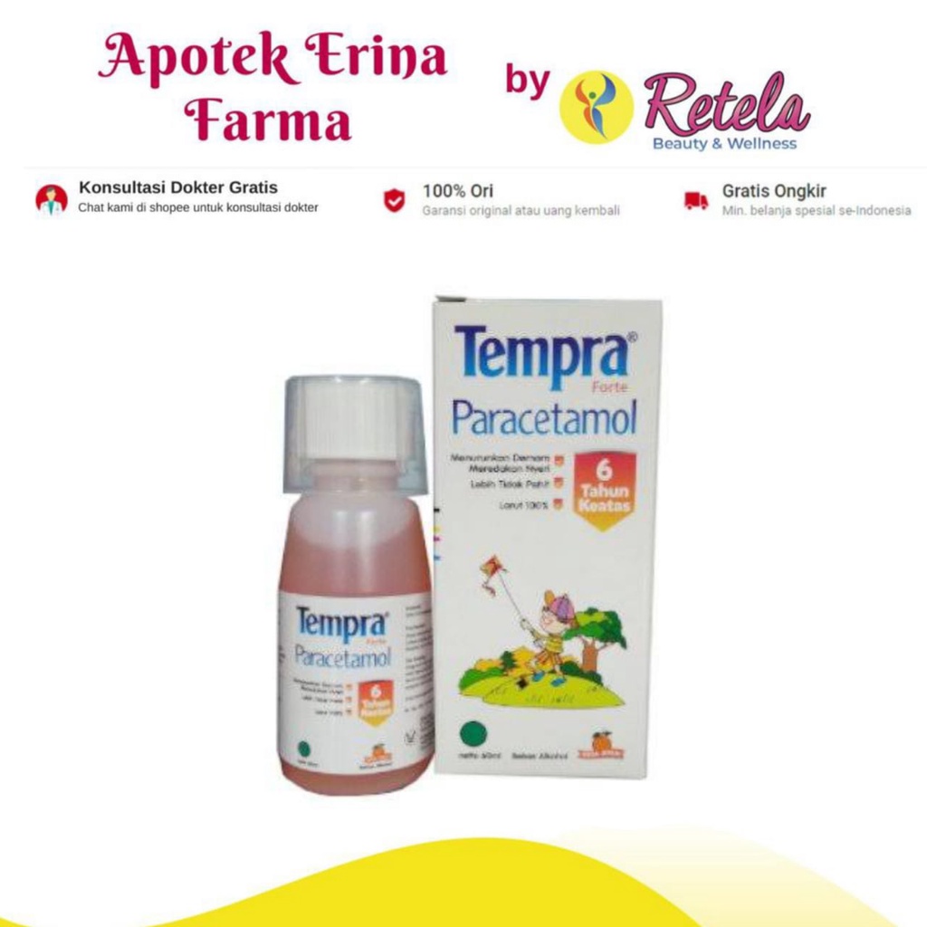 Tempra Forte 6 Tahun Ke Atas Sirup 60ml Paracetamol Rasa Strawberry - Obat Penurun Panas Anak