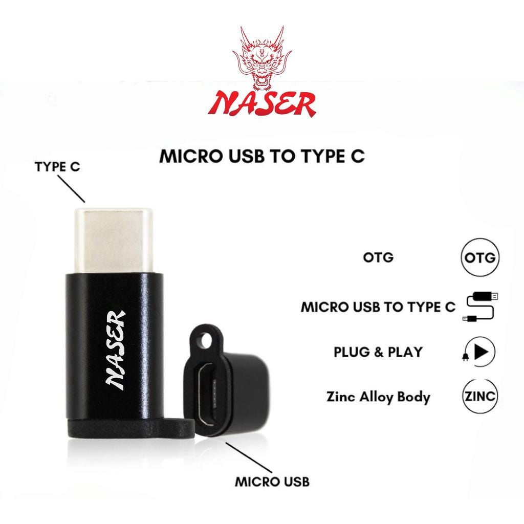 NASER OTG MICRO TO TYPE C NRO-01 / ADAPTER CONVERTER MICRO USB TO TYPE C NRO-01 /PRODUK ORIGINAL