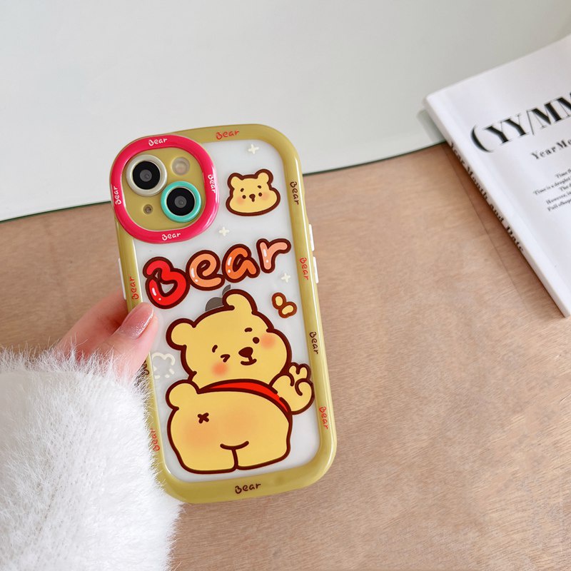 Cute Bears Puff Casing HP iPhone 11 12 13 14 Pro Max14 Plus Hadiah Teman Pink Lucu Wanita Soft Casing Cover Winnie Strawberry Bear