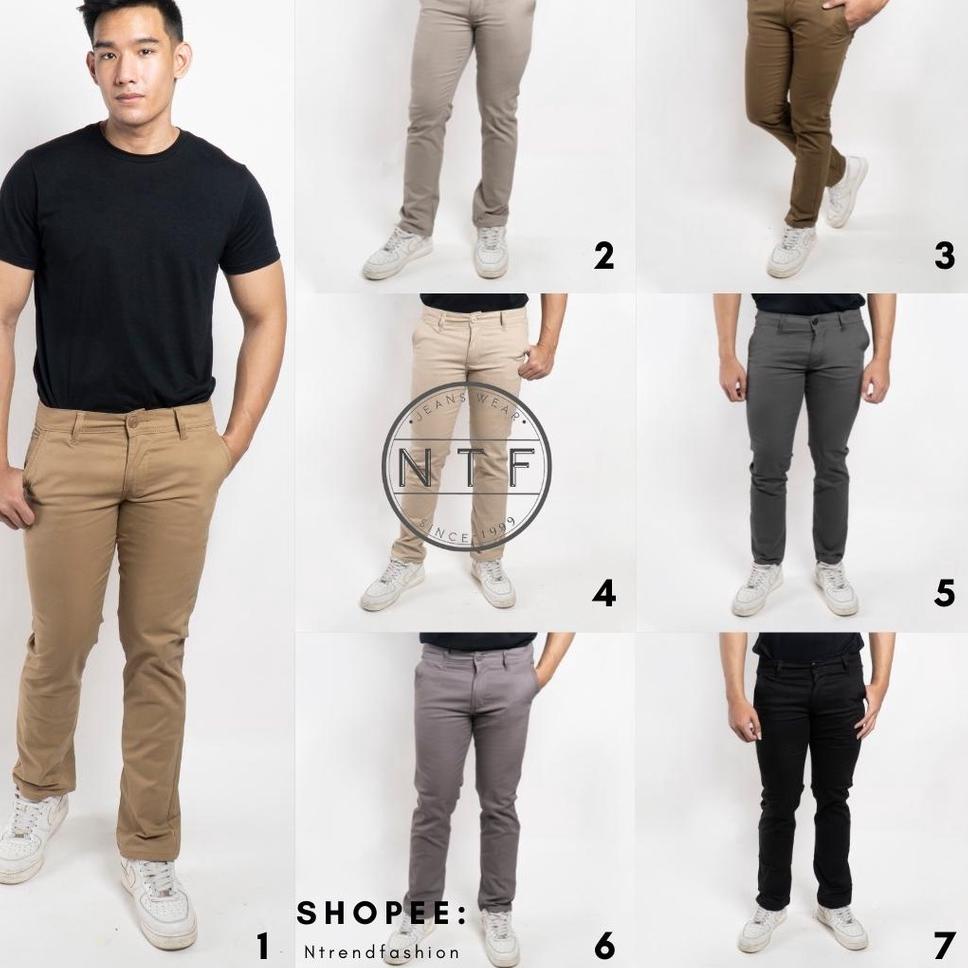 MURAH Celana NTF Chino Slim Fit Panjang (Hitam, abu terang, abu gelap, cream, mocca) Size 27-38