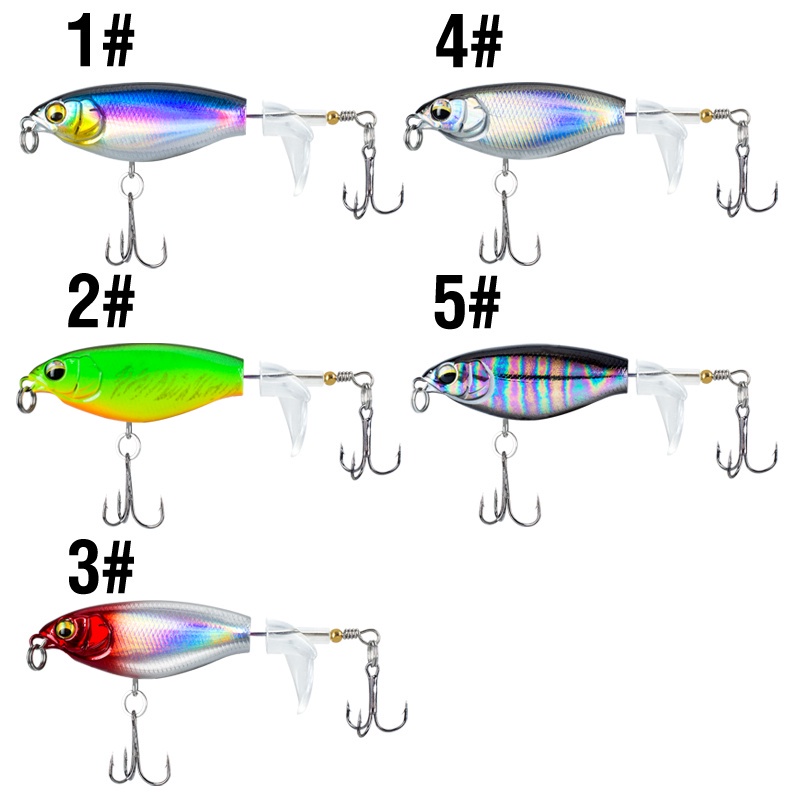 5warna Umpan Pancing Topwater 1PCS 7.5/9.5cm Plastik Berputar Ekor Ikan Kecil Pintail Bass Lures 3D Mata Whopper Plopper Dengan 2kait Treble Aksesoris Memancing