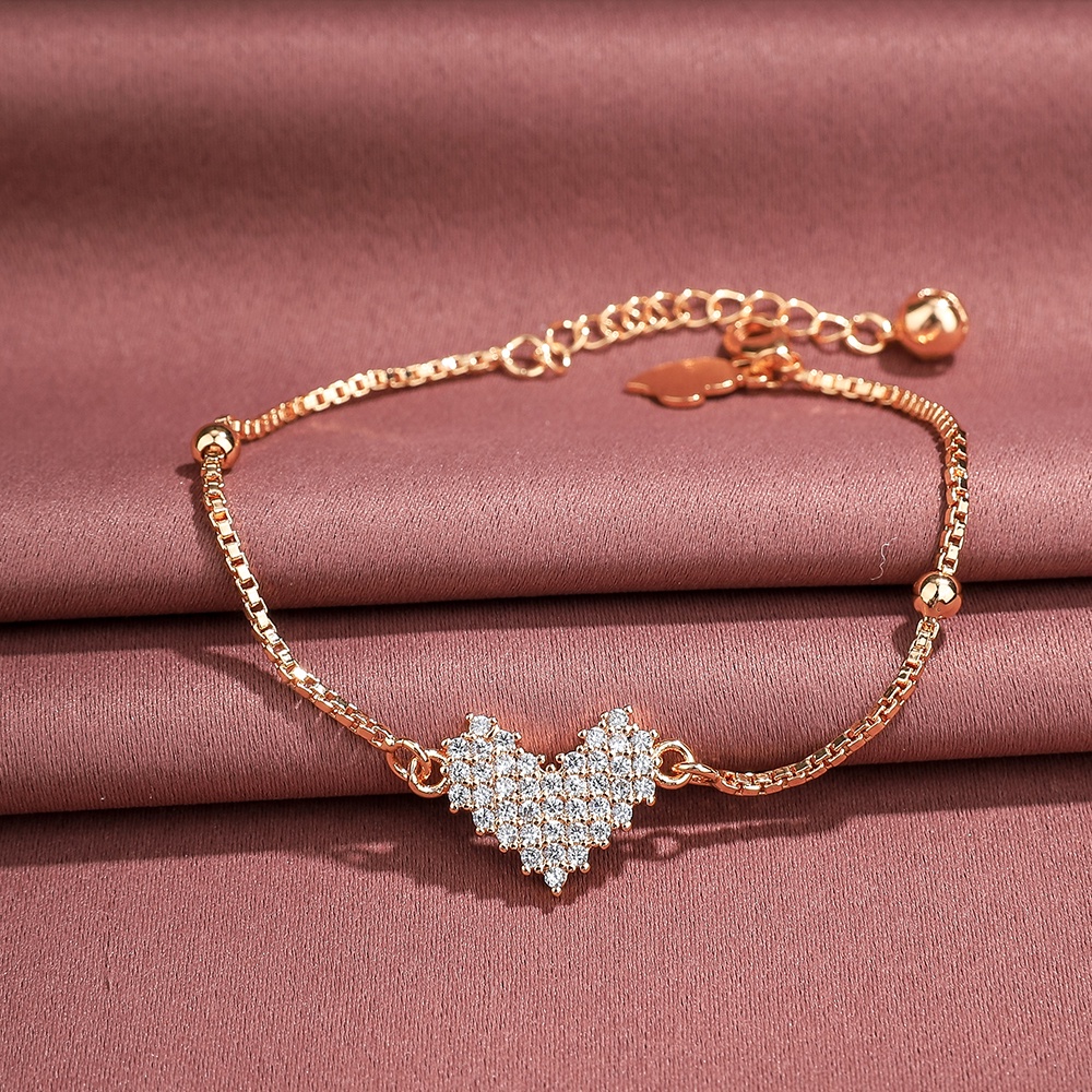 ♥️COD✅Gelang Wanita Titanium Anti Karat Mewah Rose Gold Love Heart Korean Style Aksesoris Fashion Tangan Perhiasan D208